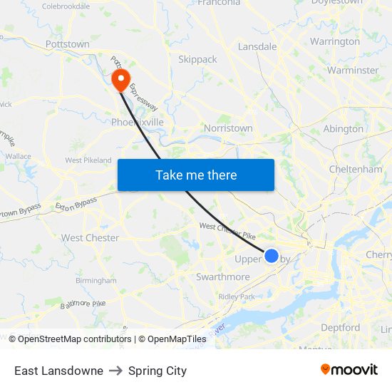 East Lansdowne to Spring City map