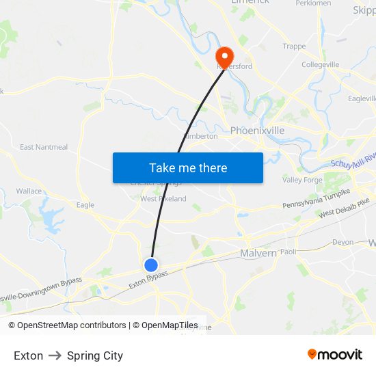 Exton to Spring City map