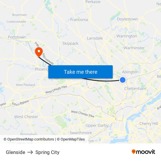 Glenside to Spring City map