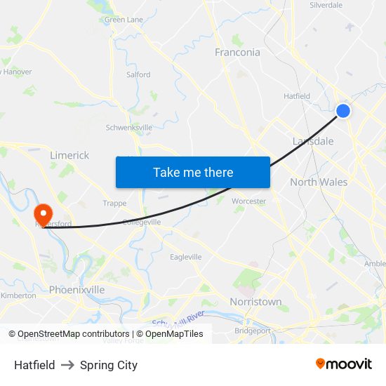 Hatfield to Spring City map