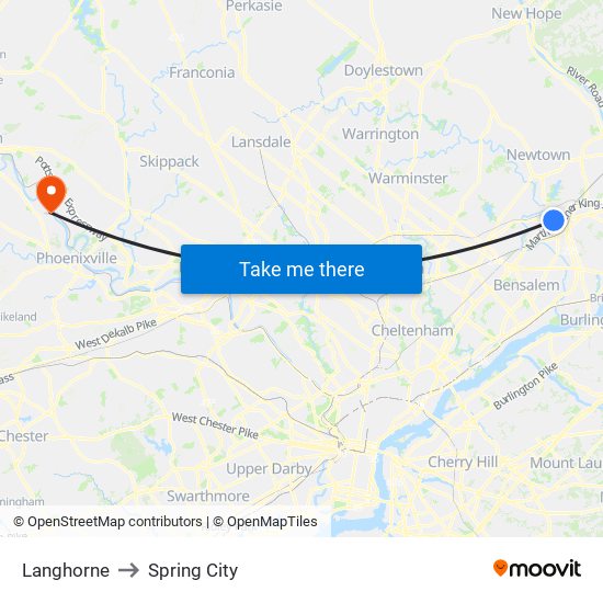 Langhorne to Spring City map