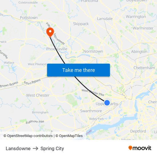 Lansdowne to Spring City map