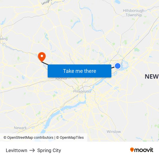 Levittown to Spring City map