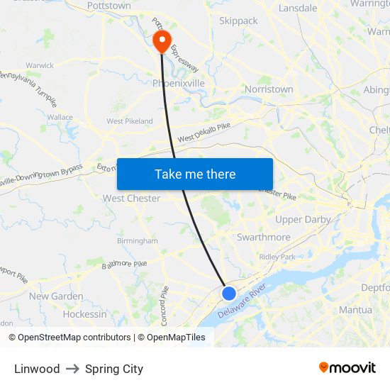 Linwood to Spring City map