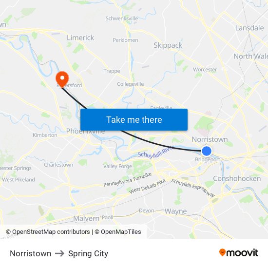 Norristown to Spring City map