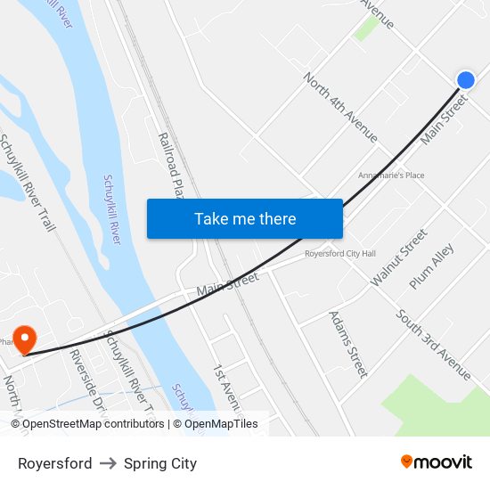 Royersford to Spring City map