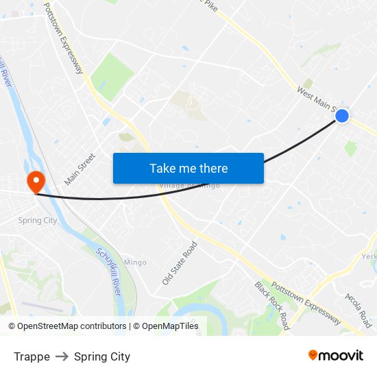 Trappe to Spring City map