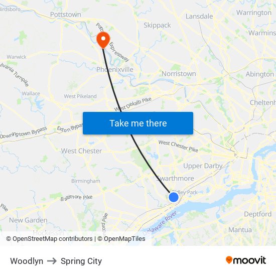 Woodlyn to Spring City map