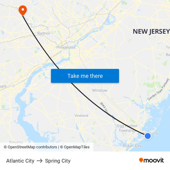 Atlantic City to Spring City map
