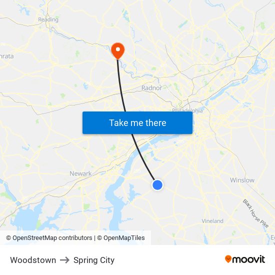 Woodstown to Spring City map