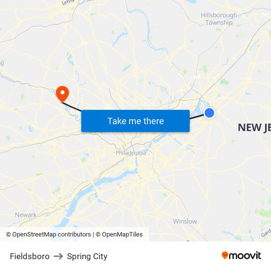 Fieldsboro to Spring City map