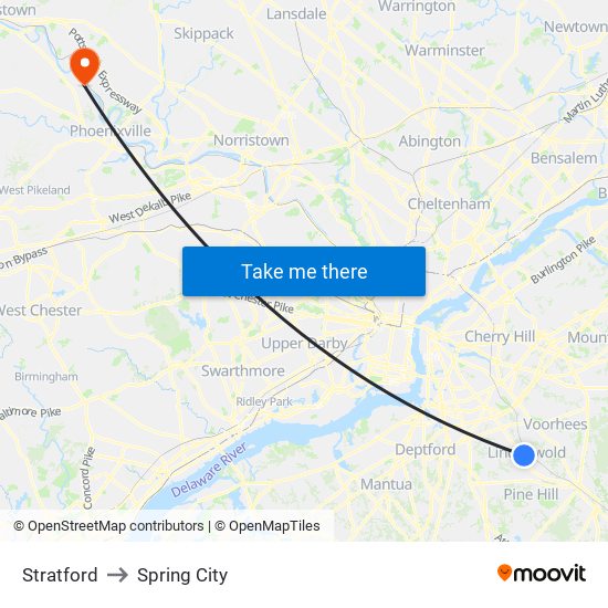 Stratford to Spring City map
