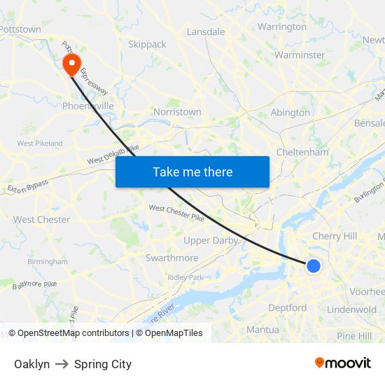 Oaklyn to Spring City map