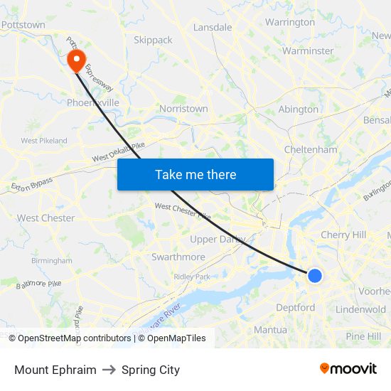 Mount Ephraim to Spring City map