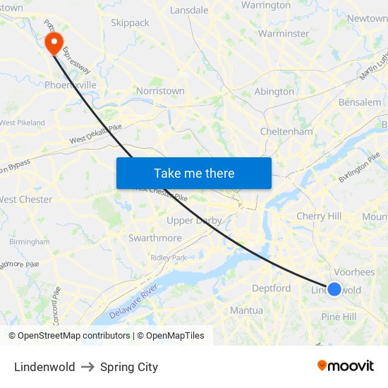 Lindenwold to Spring City map