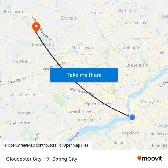 Gloucester City to Spring City map