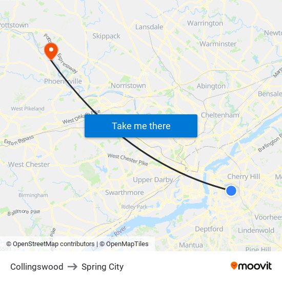 Collingswood to Spring City map