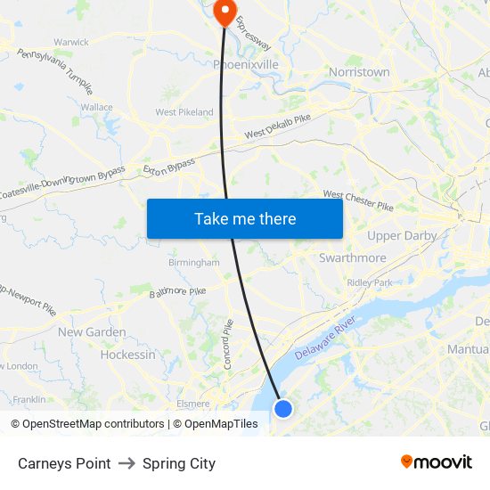 Carneys Point to Spring City map