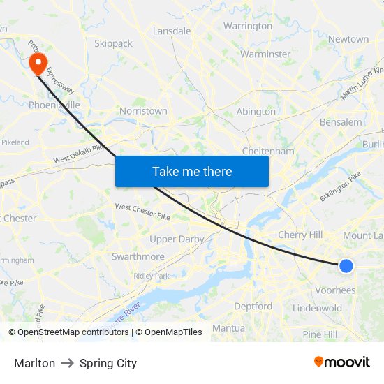 Marlton to Spring City map