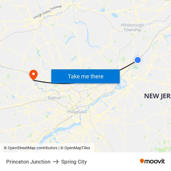 Princeton Junction to Spring City map