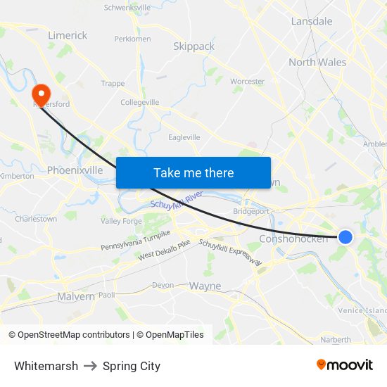 Whitemarsh to Spring City map