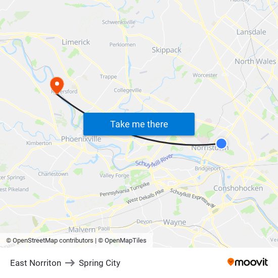 East Norriton to Spring City map