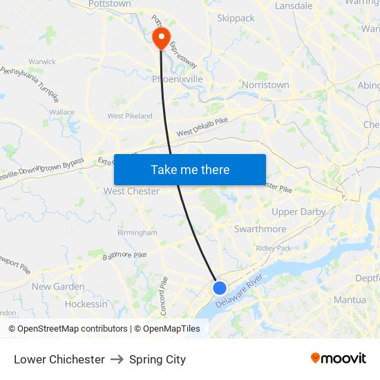 Lower Chichester to Spring City map