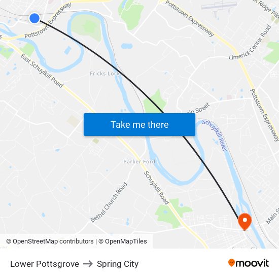 Lower Pottsgrove to Spring City map