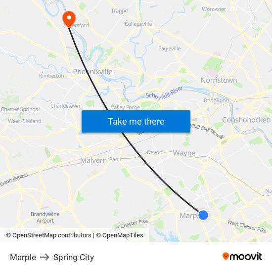 Marple to Spring City map
