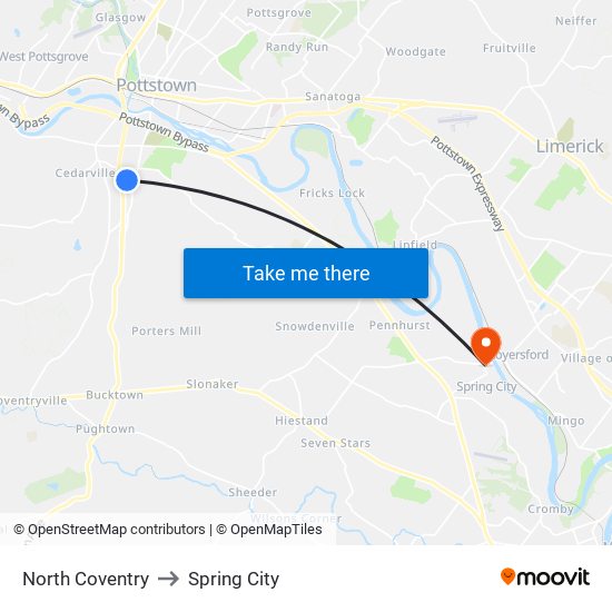 North Coventry to Spring City map