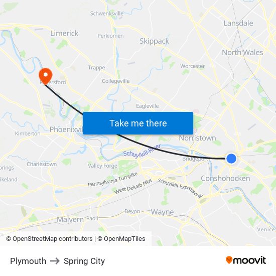 Plymouth to Spring City map