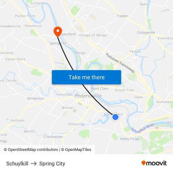 Schuylkill to Spring City map