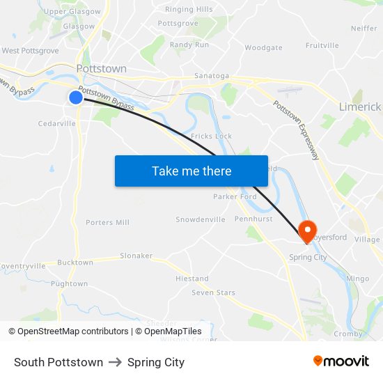 South Pottstown to Spring City map