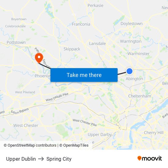 Upper Dublin to Spring City map