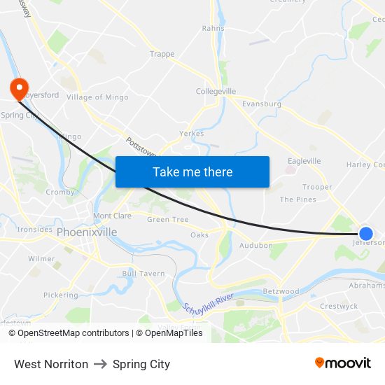 West Norriton to Spring City map