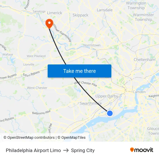 Philadelphia Airport Limo to Spring City map