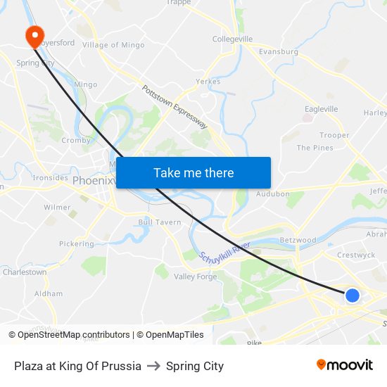 Plaza at King Of Prussia to Spring City map