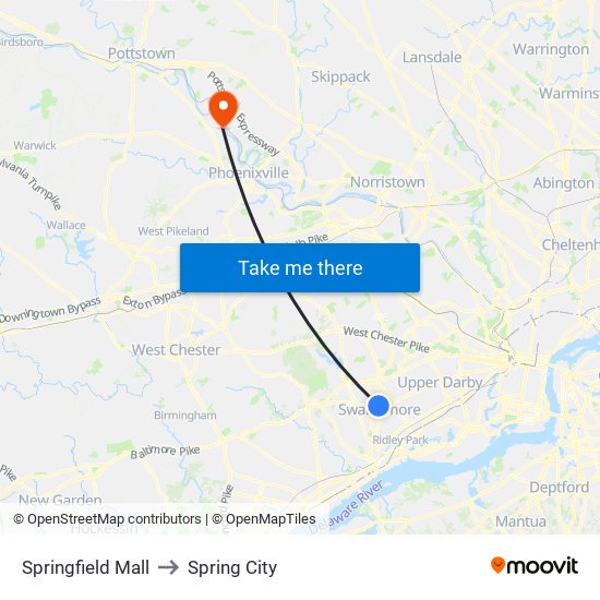 Springfield Mall to Spring City map