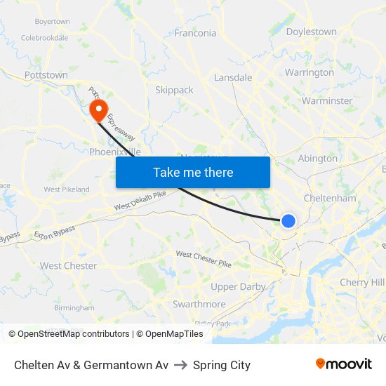 Chelten Av & Germantown Av to Spring City map