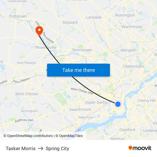 Tasker Morris to Spring City map