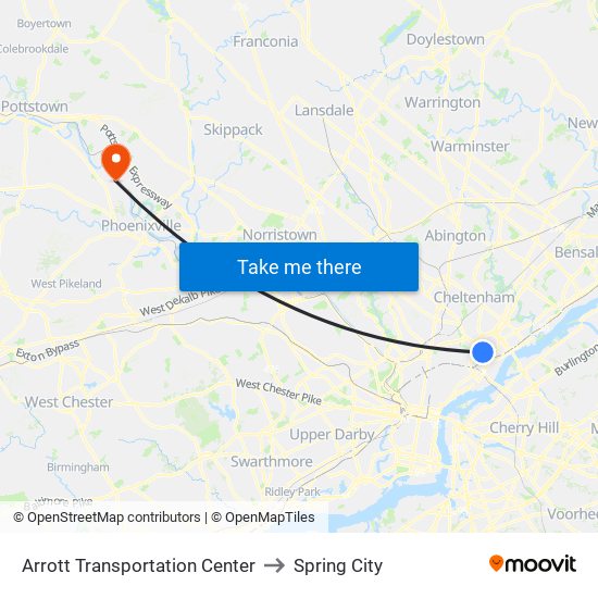 Arrott Transportation Center to Spring City map