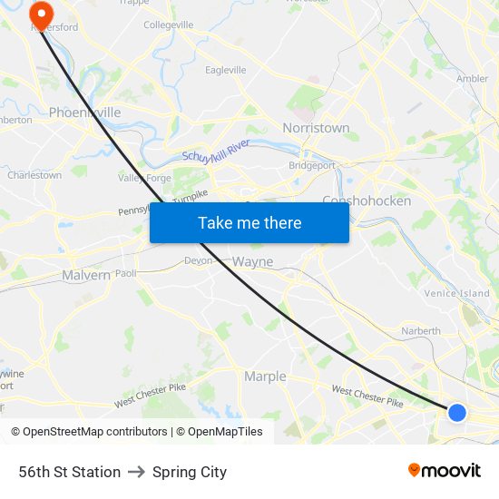 56th St Station to Spring City map