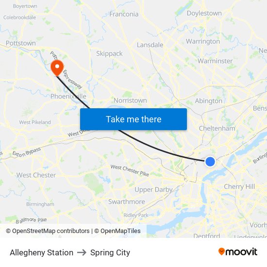Allegheny Station to Spring City map