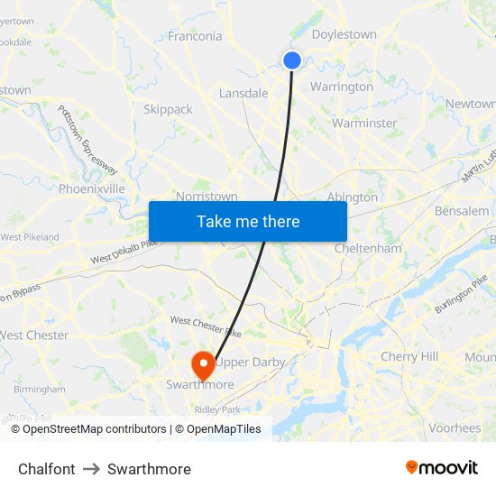 Chalfont to Swarthmore map