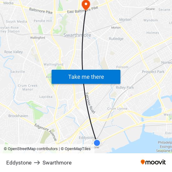 Eddystone to Swarthmore map