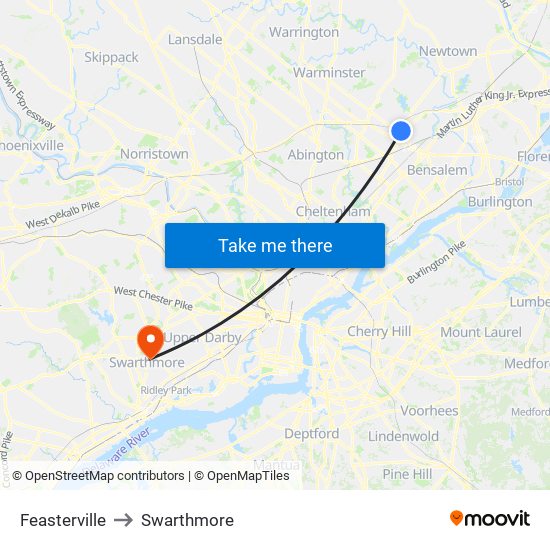 Feasterville to Swarthmore map