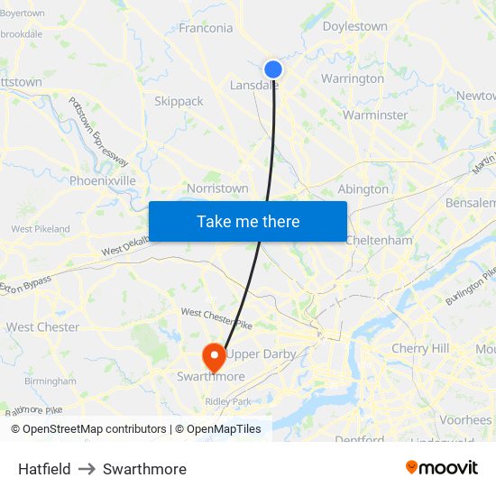 Hatfield to Swarthmore map