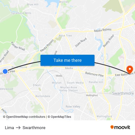 Lima to Swarthmore map