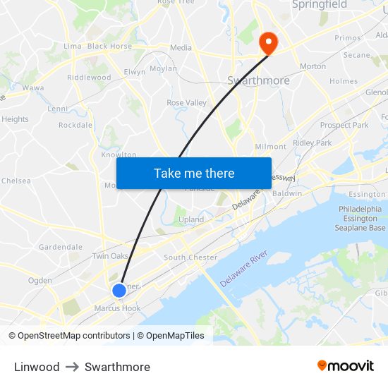Linwood to Swarthmore map