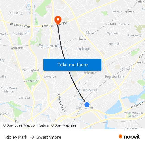 Ridley Park to Swarthmore map